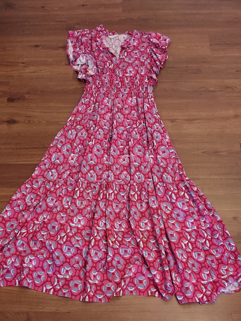 Pink Floral Maxi Dress with Ruffle Sleeves